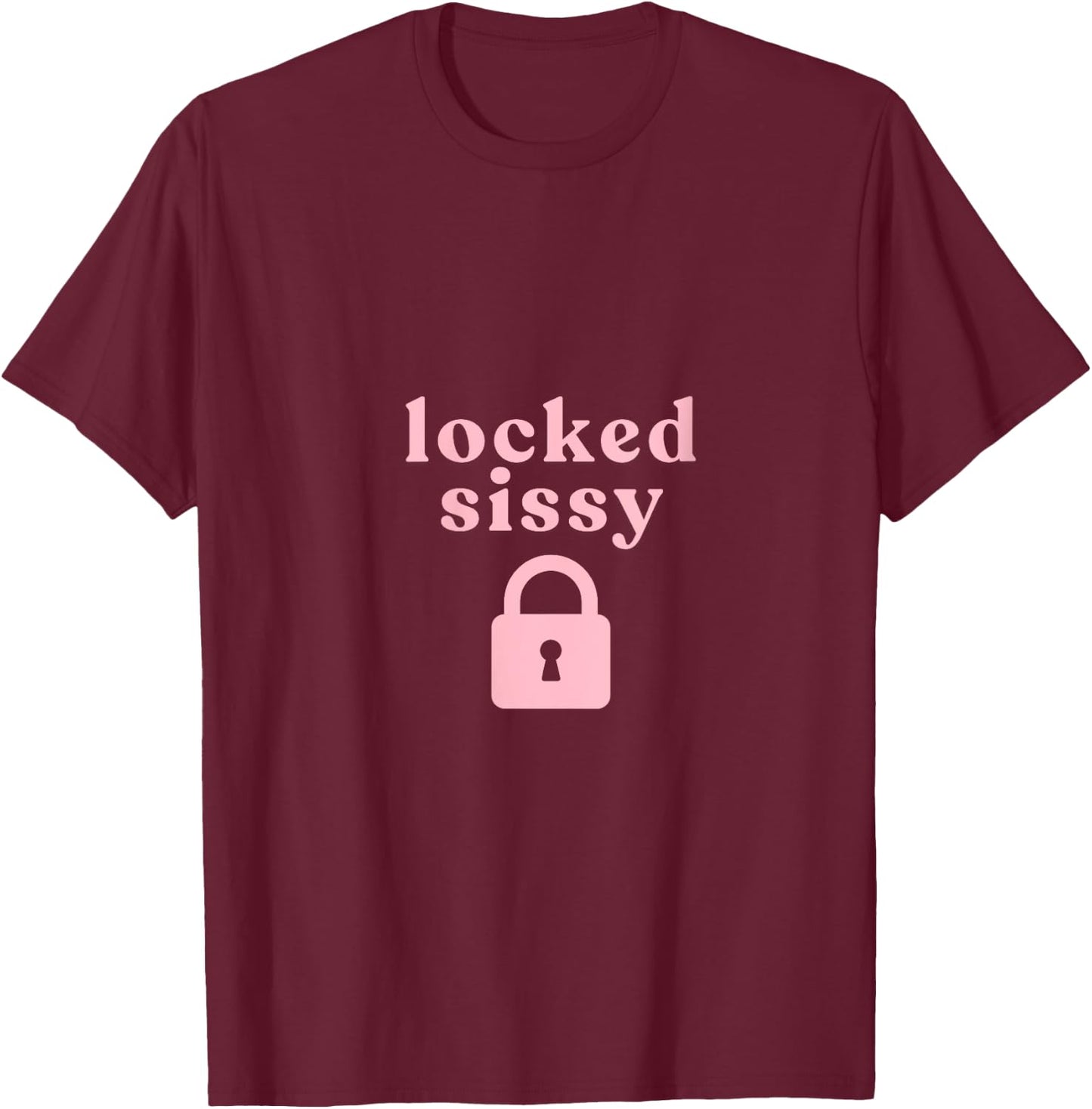Pink Locked Sissy with chastity lock V-Neck T-Shirt - T-Shirt | Maroon