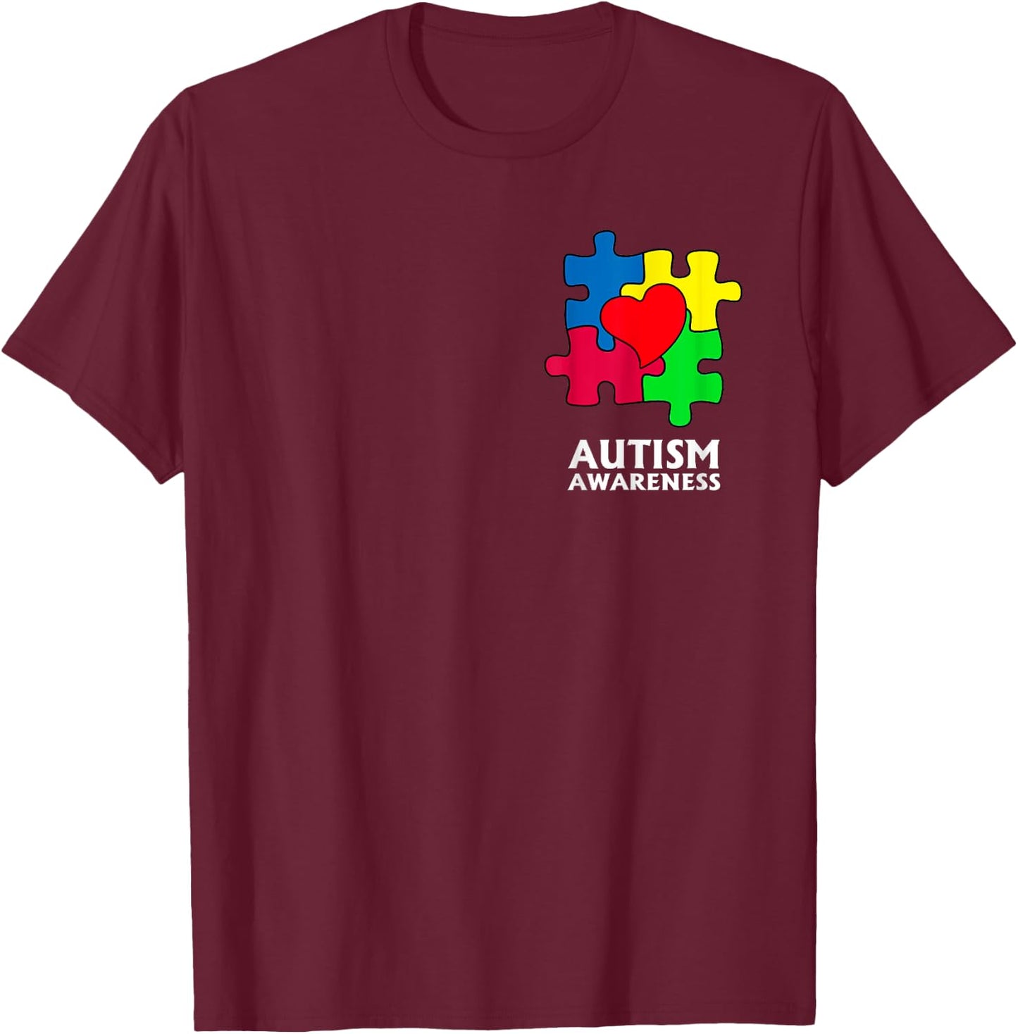 Autism Awareness Pocket Love Heart Puzzle Pieces T-Shirt - T-Shirt | Maroon