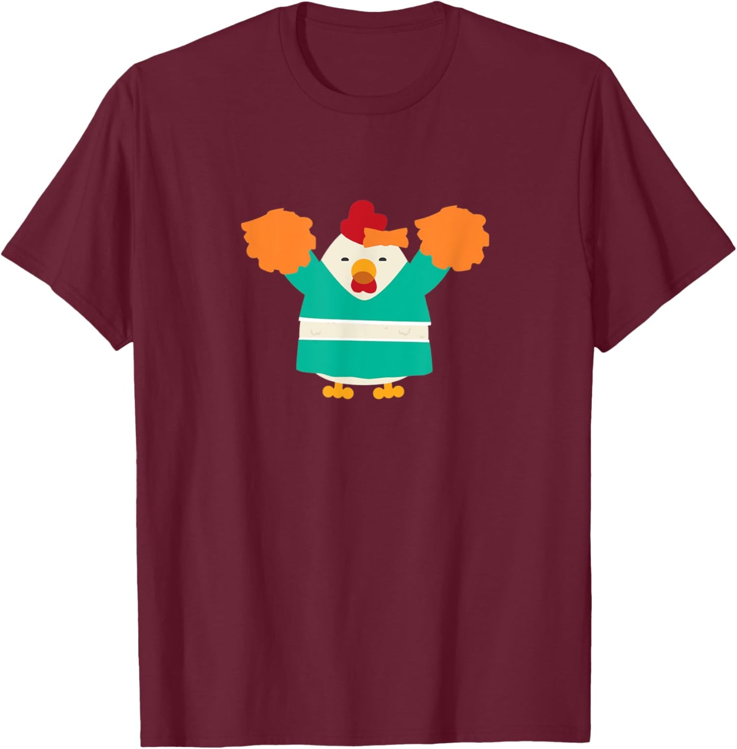 Cheerleading Chicken Funny Cheerleader Pom Poms T-Shirt - T-Shirt | Maroon