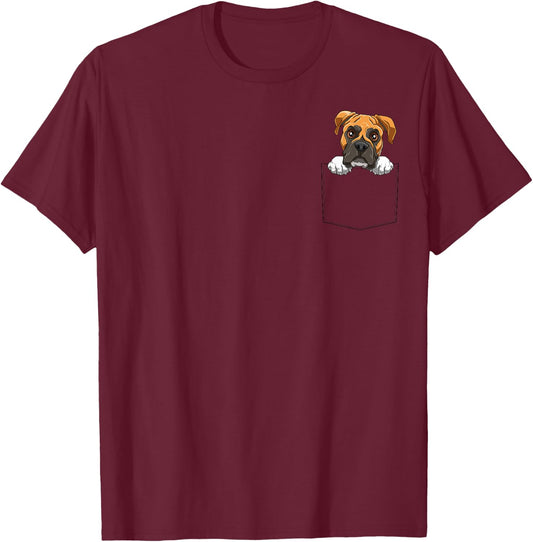 Boxer Dog Pocket Boxer Dog In Pocket Boxer Peeking T-Shirt - T-Shirt | Maroon