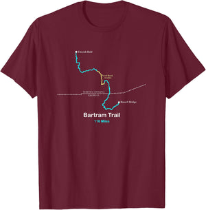 Route Map of the Bartram Trail in North Carolina and Georgia T-Shirt - T-Shirt | Maroon