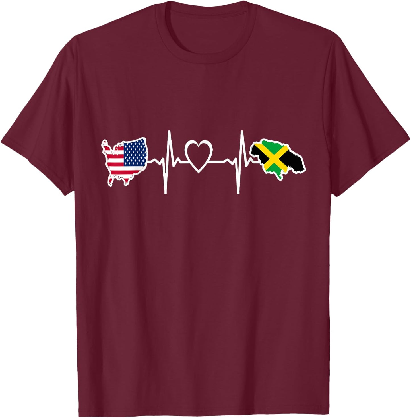 Jamaican American USA Flag - USA Jamaica Heartbeat Kids Men T-Shirt - T-Shirt | Maroon