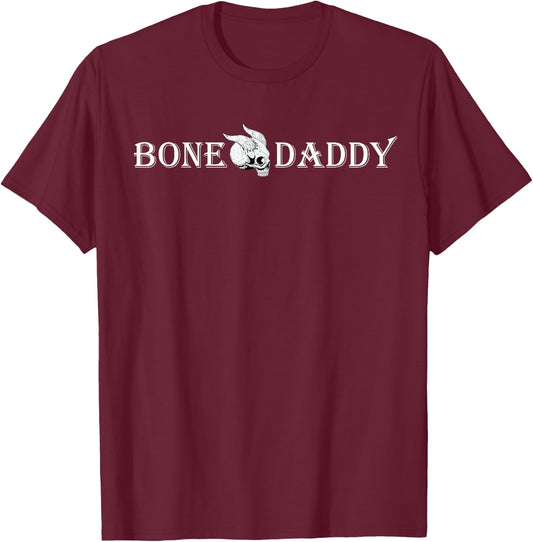 Retro Bone Daddy Horned Biker Death Skull T-Shirt - T-Shirt | Maroon