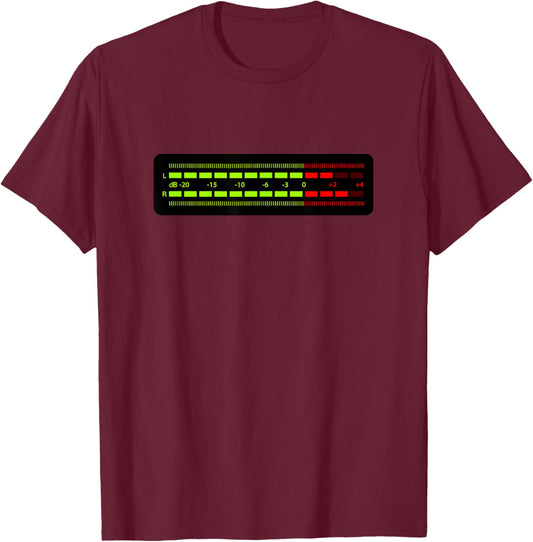 Retro VU Meter Sound Engineer Hi-Fi Stereo Music Lover T-Shirt - T-Shirt | Maroon