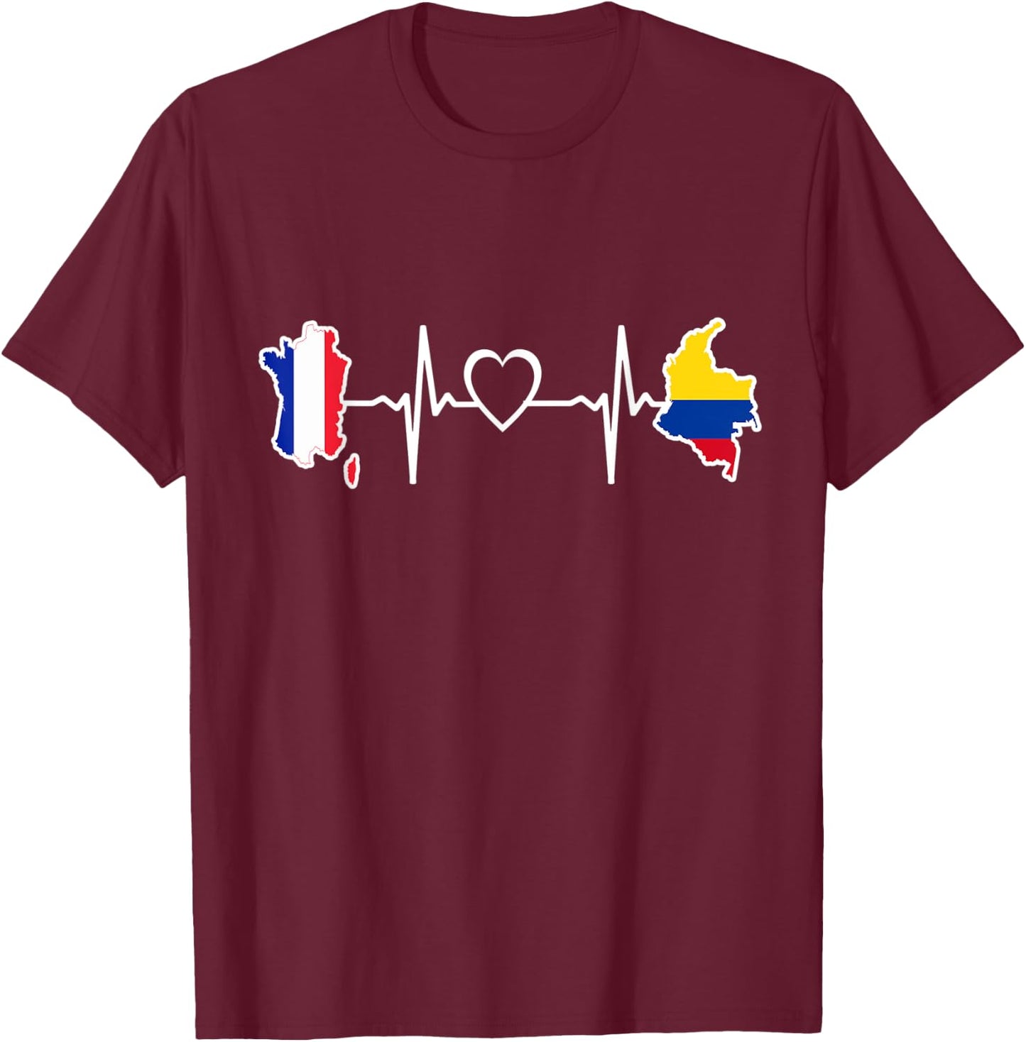 Colombian French Flag - France Colombia Heartbeat T-Shirt - T-Shirt | Maroon