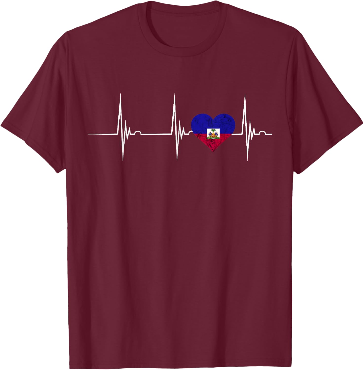 Haiti Heart Haitian Heartbeat EKG Pulse Haiti Pride T-Shirt - T-Shirt | Maroon