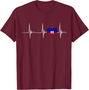 Haiti Heart Haitian Heartbeat EKG Pulse Haiti Pride T-Shirt - T-Shirt | Maroon