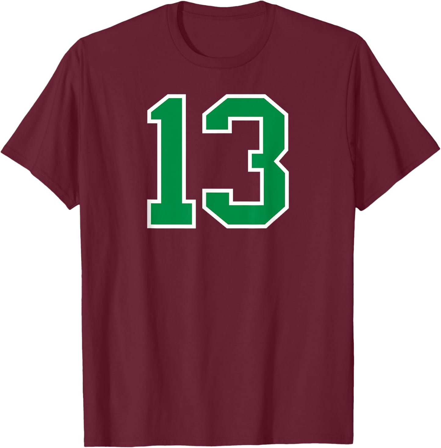 Number #13 Sport Green Varsity Number T-Shirt - T-Shirt | Maroon