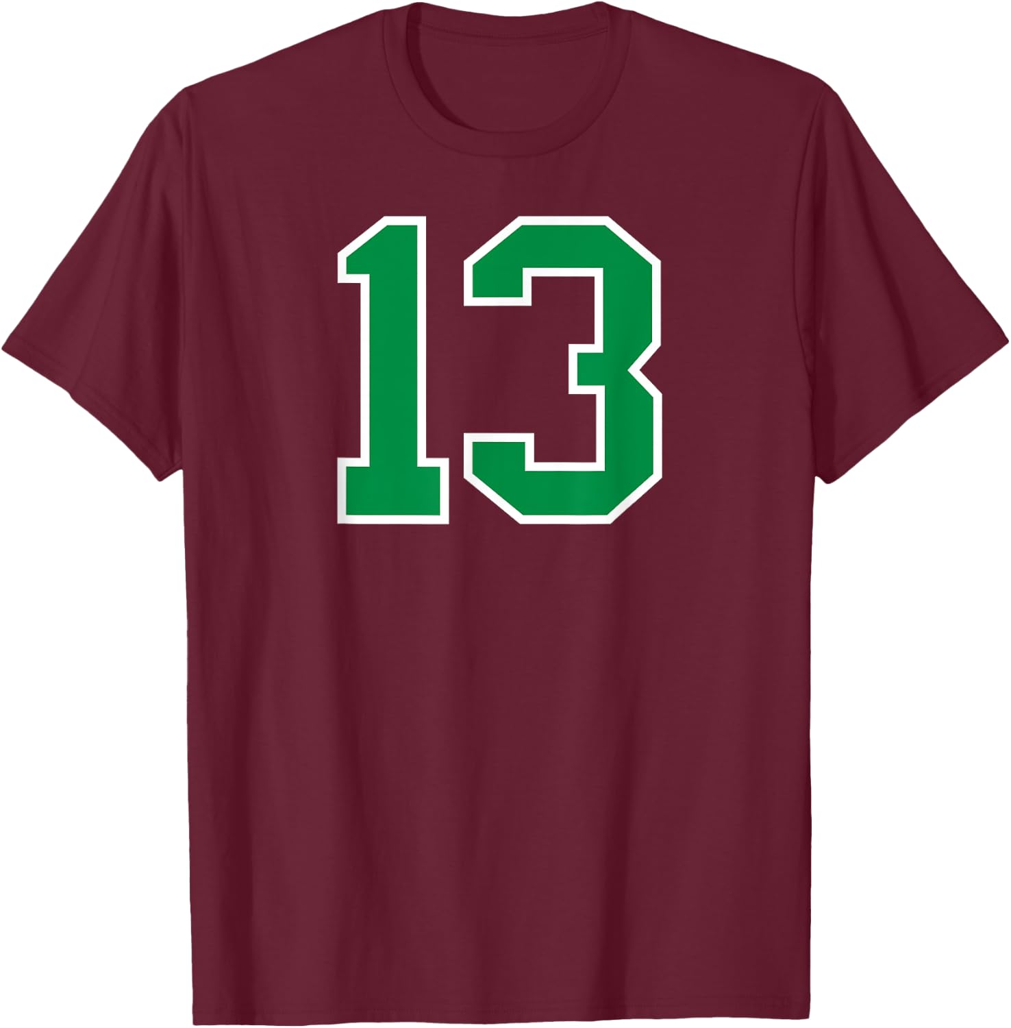 Number #13 Sport Green Varsity Number T-Shirt - T-Shirt | Maroon
