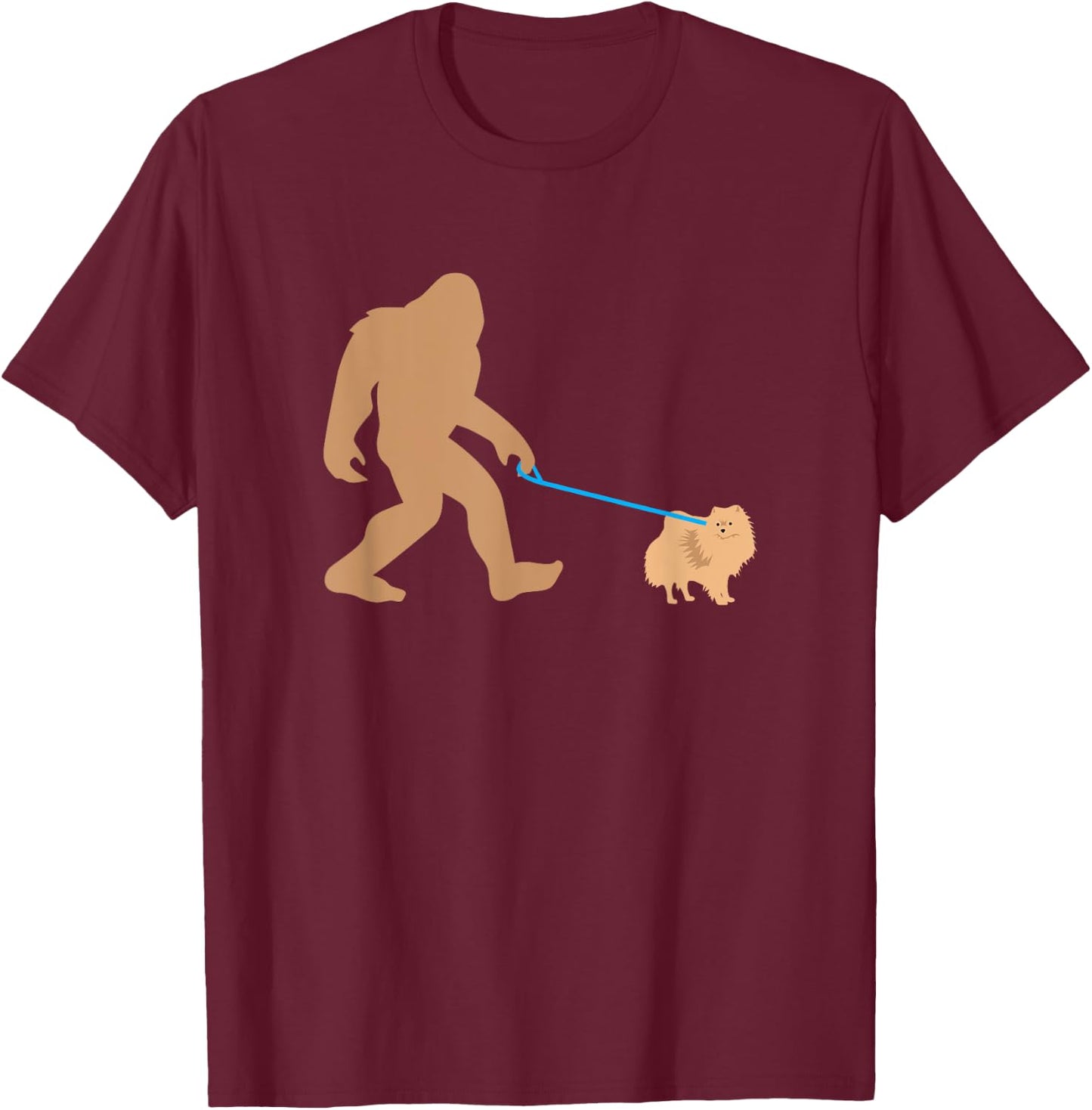 Bigfoot Walking Pomeranian Dog Funny Sasquatch Gift T-Shirt - T-Shirt | Maroon