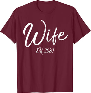 Matching Cute New Wife Gift from Husband Fun Wife Est. 2020 T-Shirt - T-Shirt | Maroon