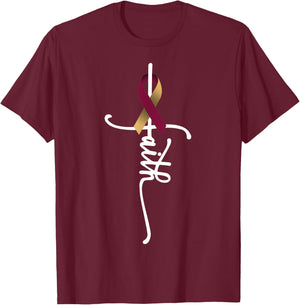 Head And Neck Cancer Faith Cancer Awareness Support Ribbon T-Shirt - T-Shirt | Maroon