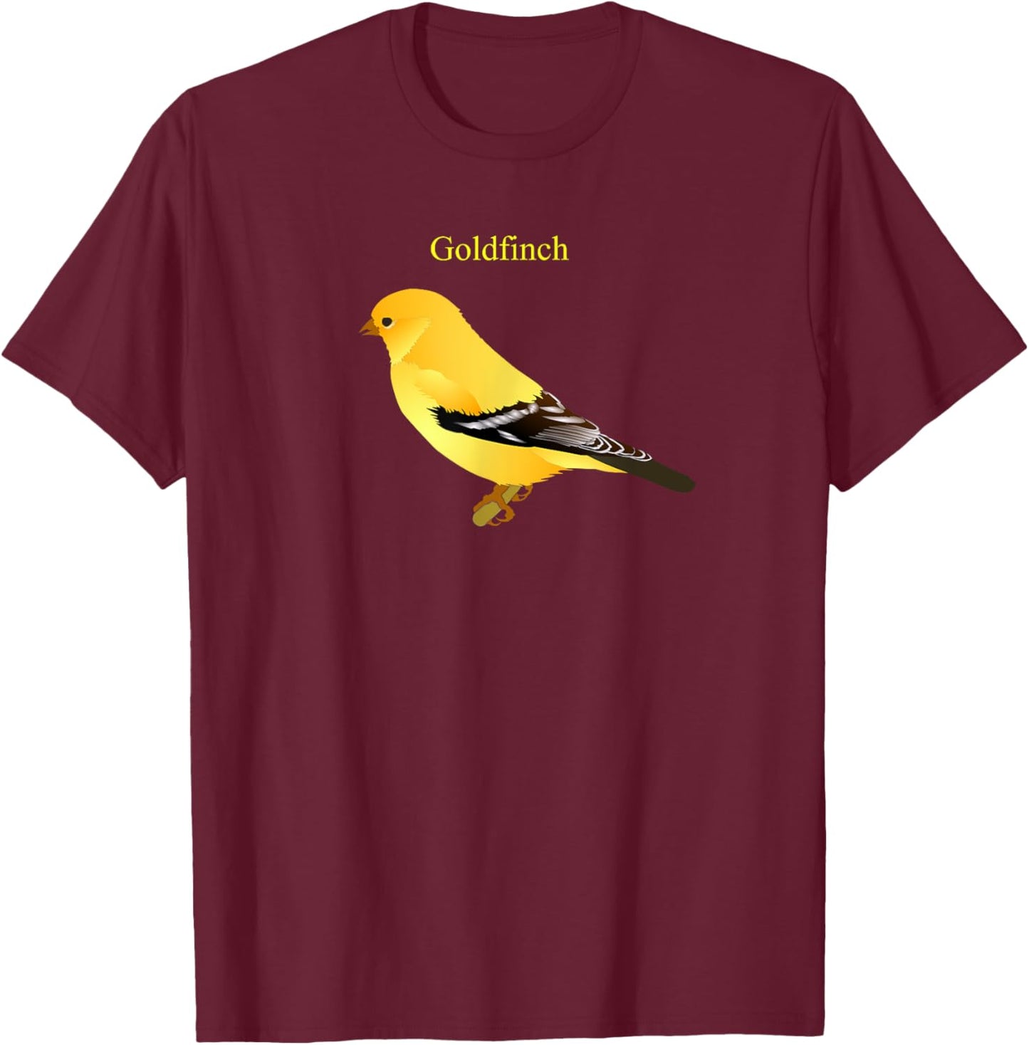 Yellow Finch Songbird Art T-Shirt - T-Shirt | Maroon