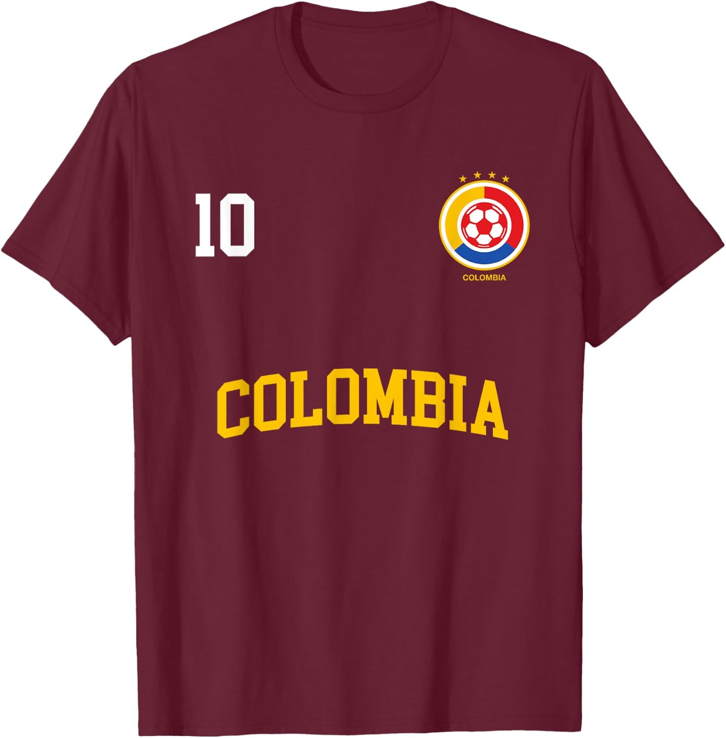 Colombia Soccer Shirt 10 + BACK Colombian Flag Camisa Futbol T-Shirt - T-Shirt | Maroon