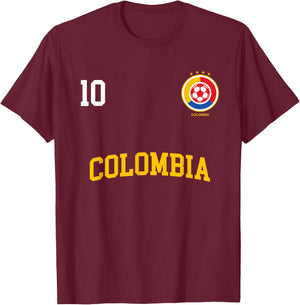 Colombia Soccer Shirt 10 + BACK Colombian Flag Camisa Futbol T-Shirt - T-Shirt | Maroon