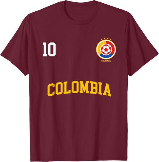 Colombia Soccer Shirt 10 + BACK Colombian Flag Camisa Futbol T-Shirt - T-Shirt | Maroon