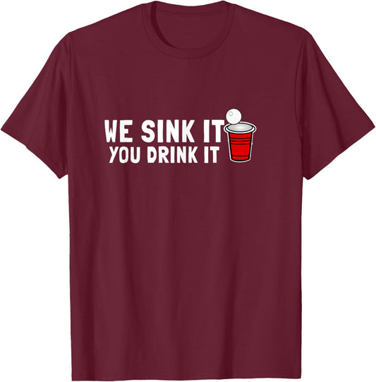 Beer Pong Game Alcohol Drinking College T-Shirt - T-Shirt | Maroon