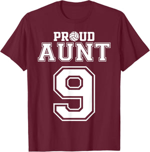 Custom Proud Volleyball Aunt Number 9 Personalized Women T-Shirt - T-Shirt | Maroon