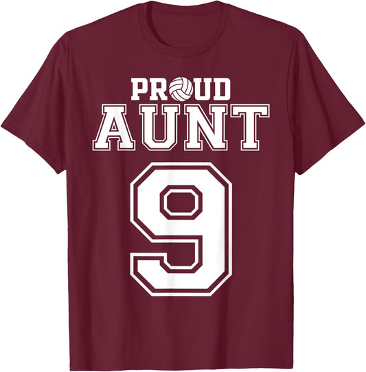 Custom Proud Volleyball Aunt Number 9 Personalized Women T-Shirt - T-Shirt | Maroon