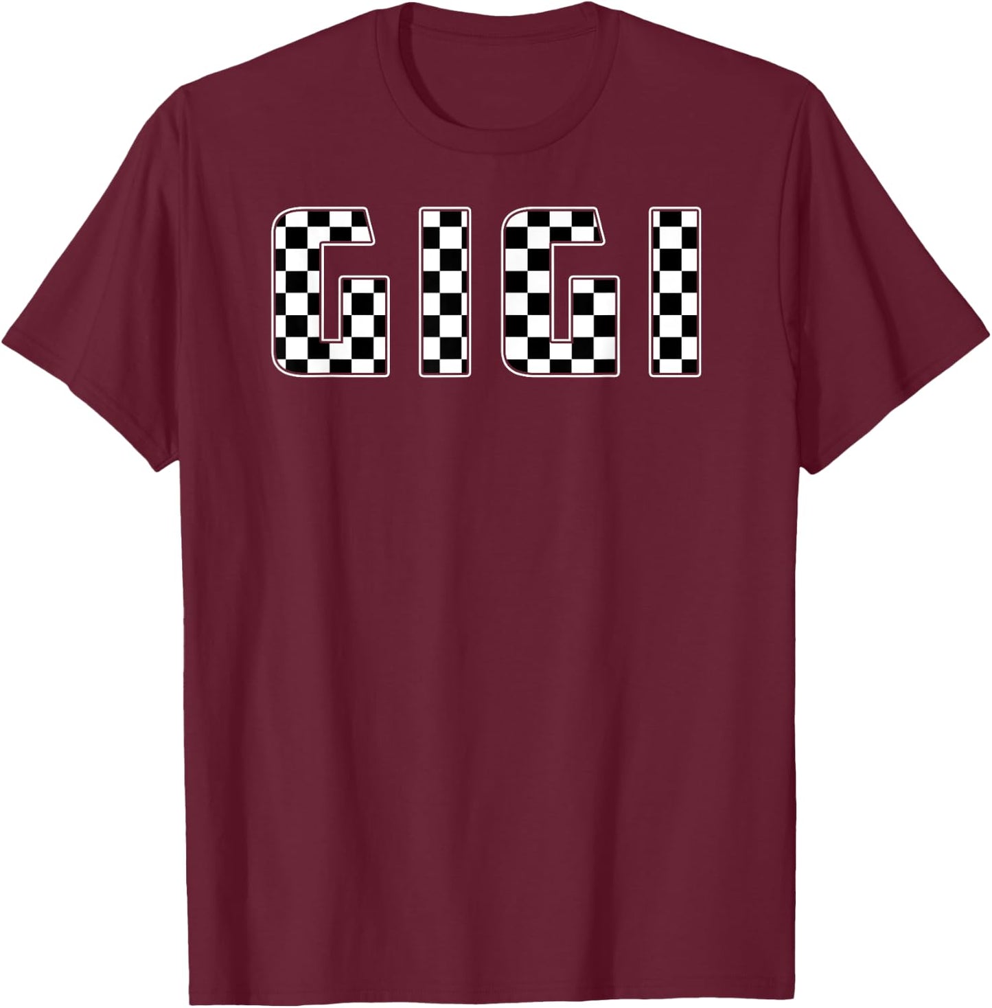 Gigi Racing Race Car Gigi Checkered Flag Pit Crew Bday T-Shirt - T-Shirt | Maroon