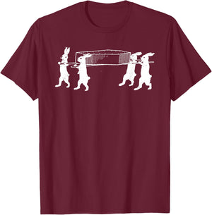 Funny Creepy Rabbits Carrying Coffin Casket Halloween Retro T-Shirt - T-Shirt | Maroon