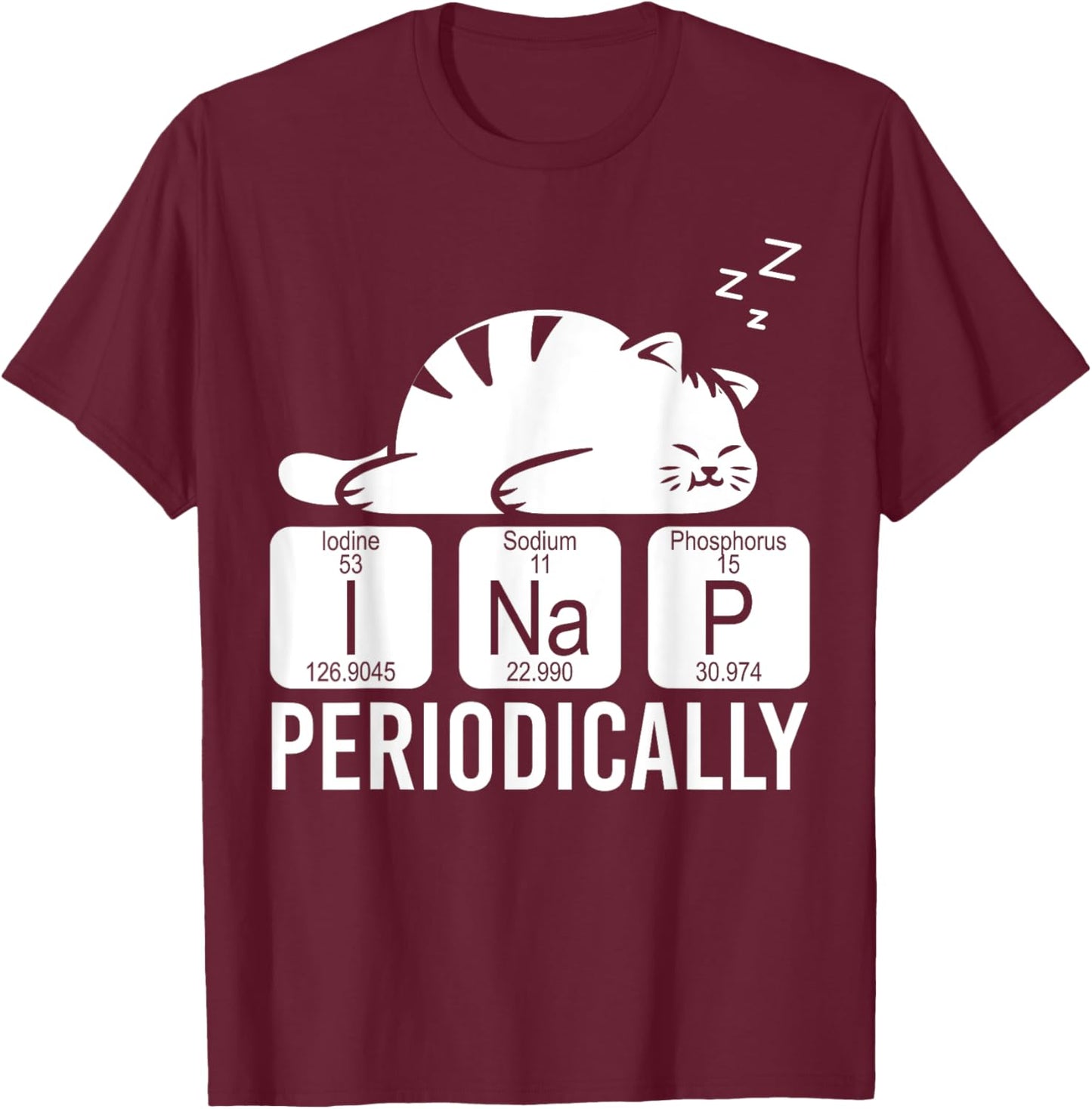 Cute Animal Periodic Table Funny Chemist Gift Cat Chemistry Men Women Girls Kids T-Shirt - T-Shirt | Maroon