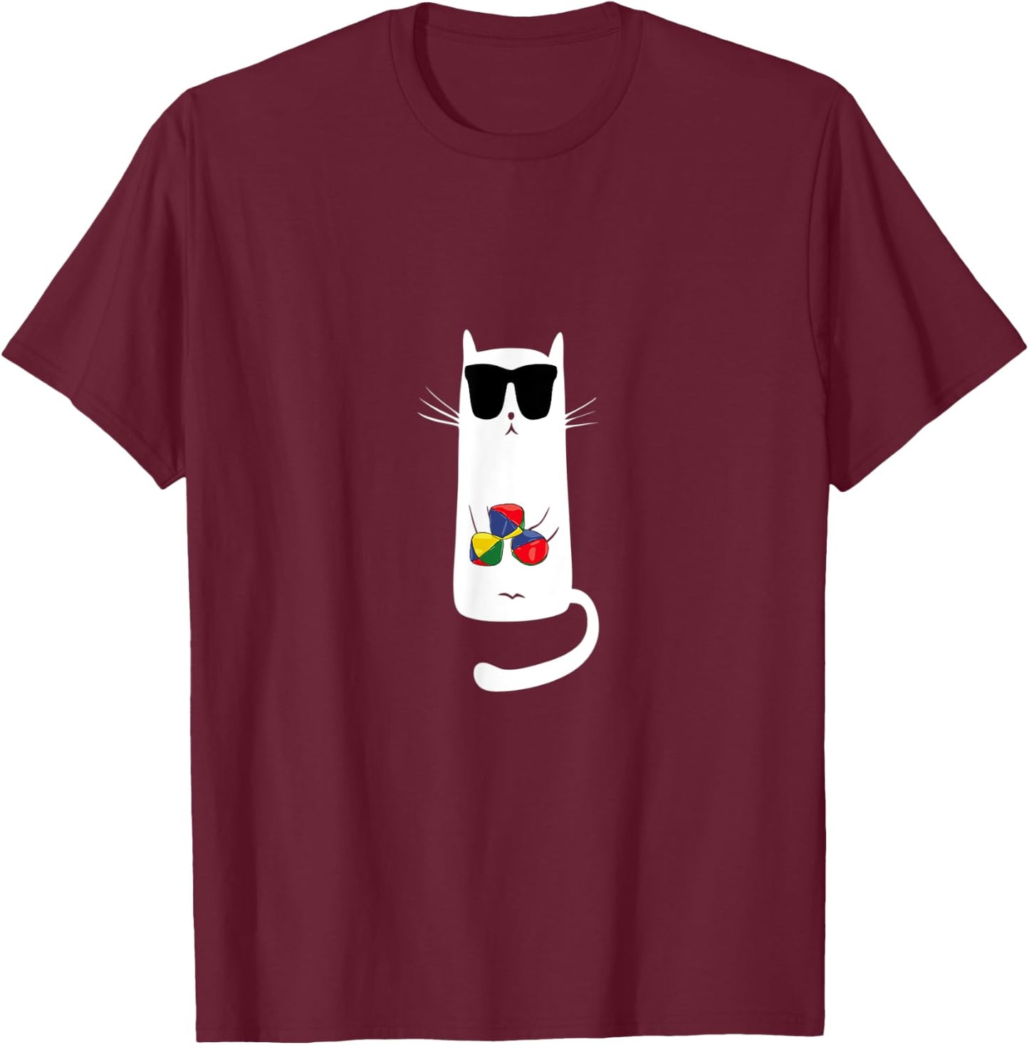 Funny Cat Wearing Sunglasses Juggling Women Kids T-Shirt - T-Shirt | Maroon