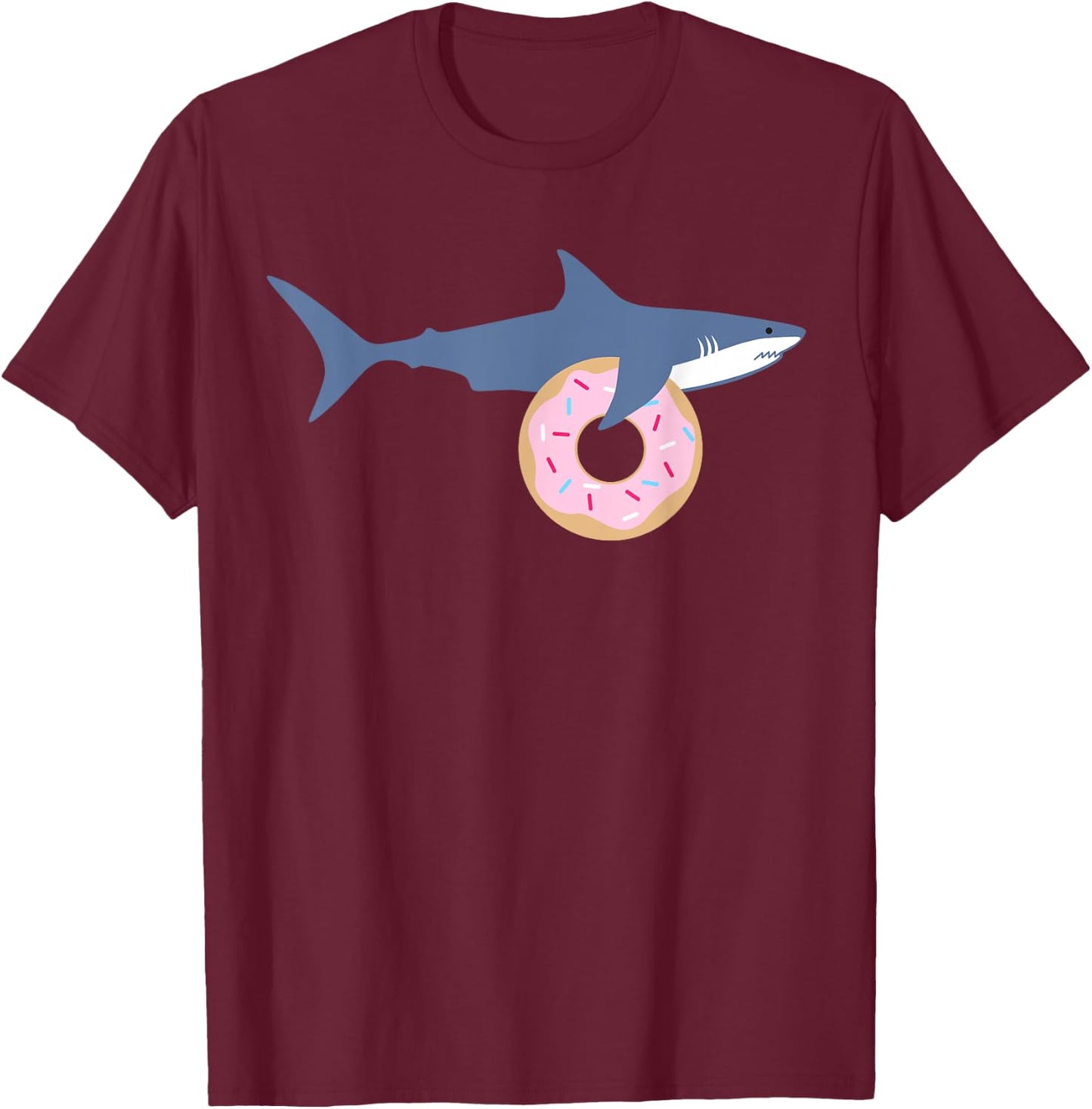 Funny Shark Carrying Donut Cute Food Kids Gift T-Shirt - T-Shirt | Maroon