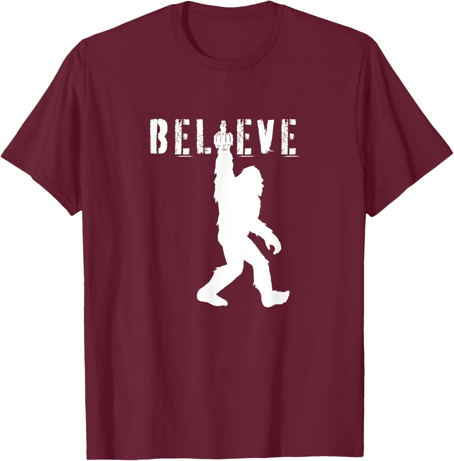 Funny Bigfoot Middle Finger for Sasquatch Believers T-Shirt - T-Shirt | Maroon