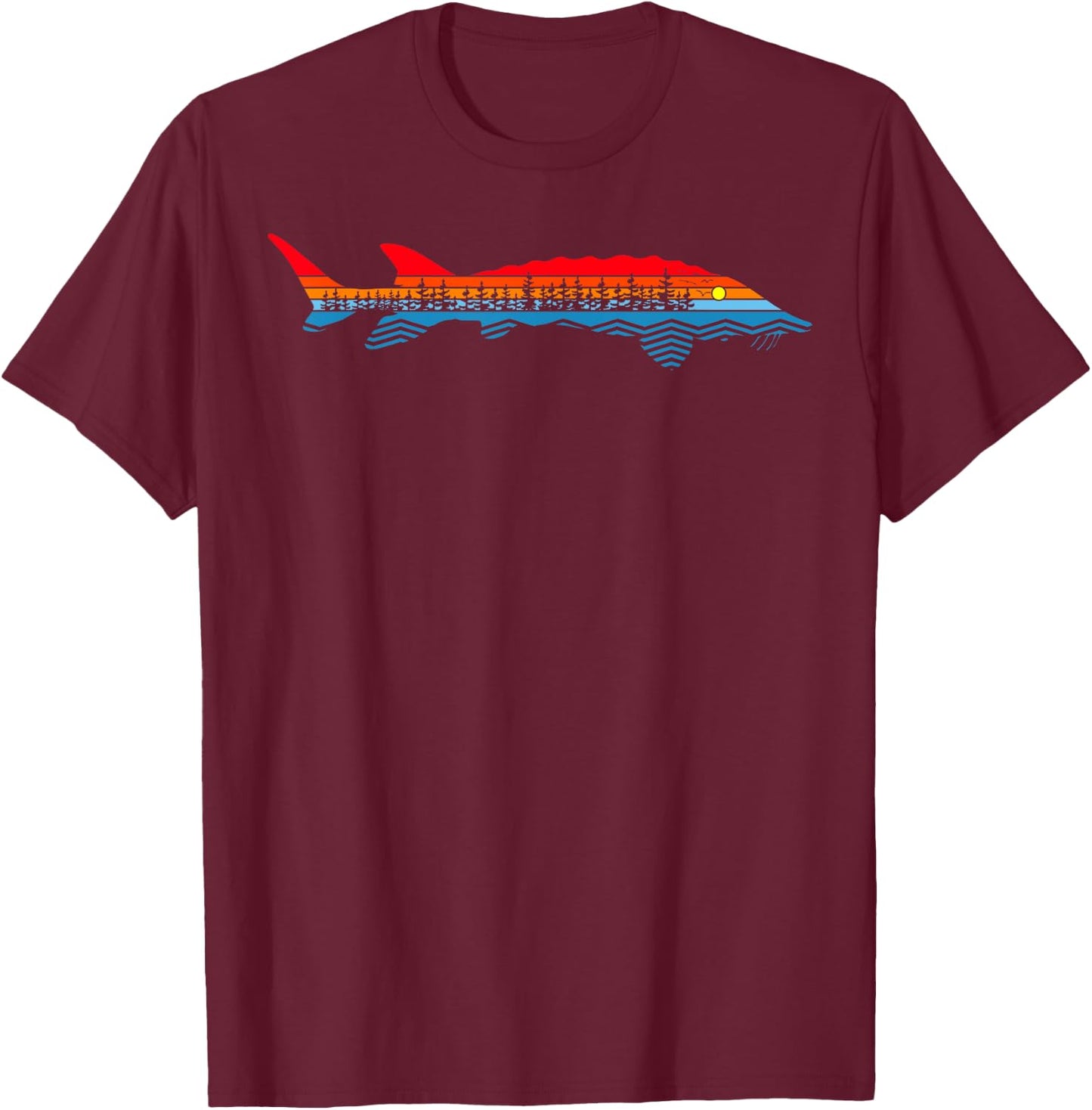 Vintage Nature Outdoor Fishing - Fisher Sturgeon Fish T-Shirt - T-Shirt | Maroon