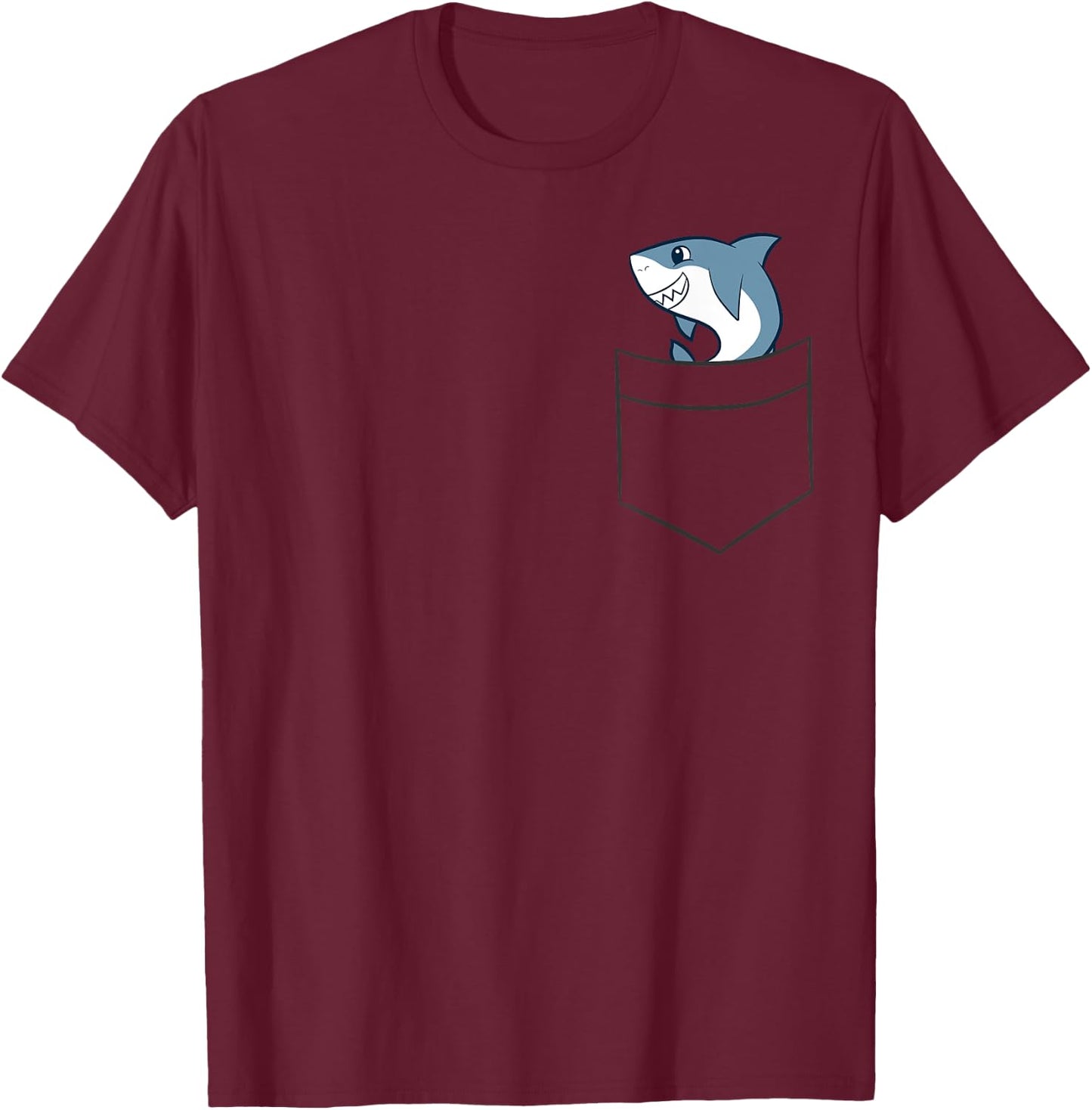 Shark In a Pocket Cute Pocket Shark T-Shirt - T-Shirt | Maroon