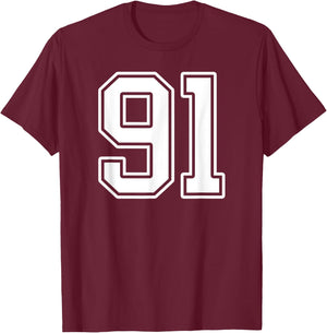 Number 91 Fan Player Jersey Style #91 Men Women Kids T-Shirt - T-Shirt | Maroon