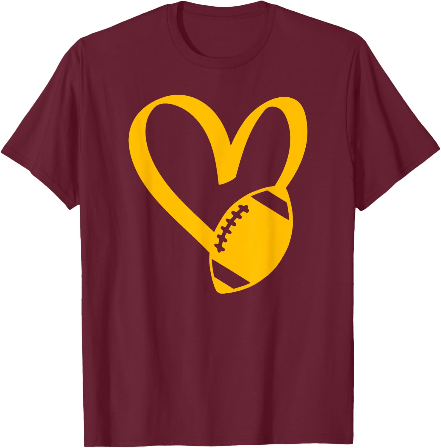 Threadrock Football Heart , -Adults, Black, Small, Short Sleeve, Classic Fit T-Shirt - T-Shirt | Maroon