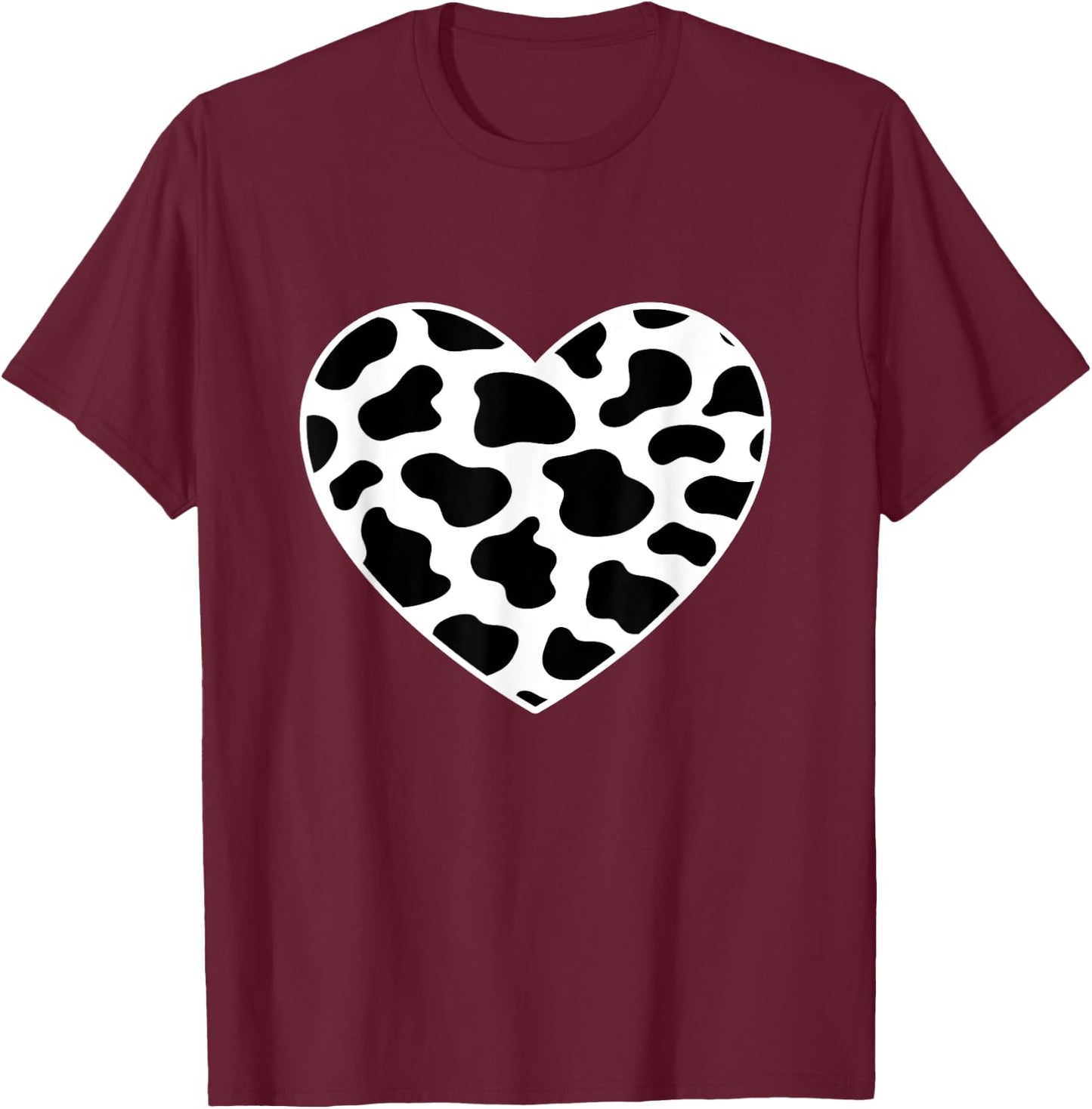 Cow Print Heart Cow Mom Mommy Dad Cow Lover Women Men Farmer T-Shirt - T-Shirt | Maroon