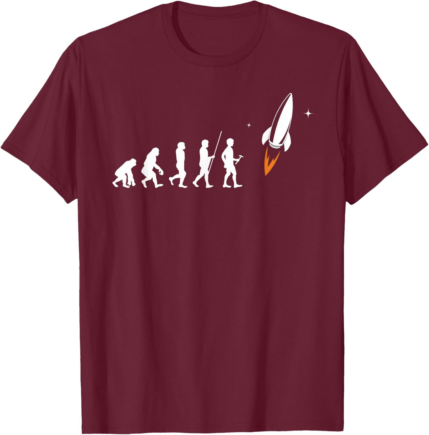 Human Evolution Monkey to Man to Rocket - Space Exploration T-Shirt - T-Shirt | Maroon