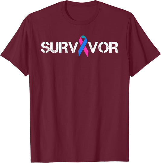Thyroid Cancer Awareness Ribbon Survivor Symbol T-Shirt - T-Shirt | Maroon