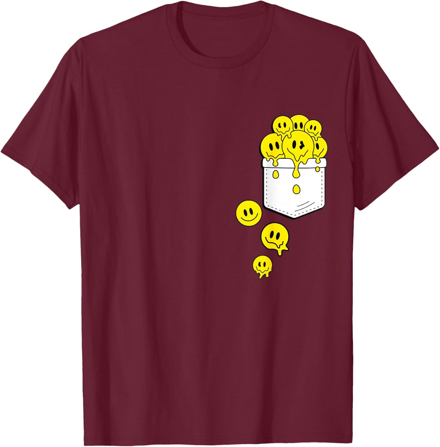 Pocket Yellow Smile Faces Melting Happiness Graphic Designs T-Shirt - T-Shirt | Maroon
