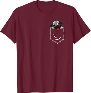 Cute Pug Peeking Out Of Pocket Funny Dog Animal Humor T-Shirt - T-Shirt | Maroon