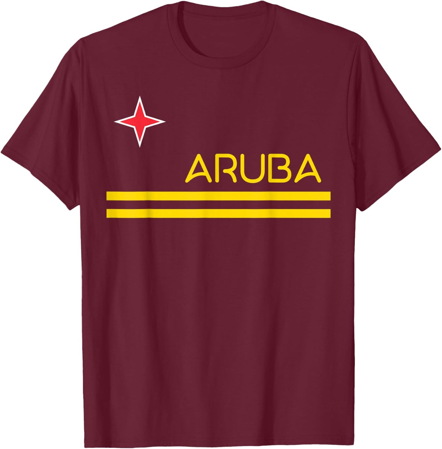NATIONAL FLAG OF ARUBA ARUBA Flag -Adults Blue Small Classic Fit Cotton Short Sleeve Collarless T-Shirt - T-Shirt | Maroon