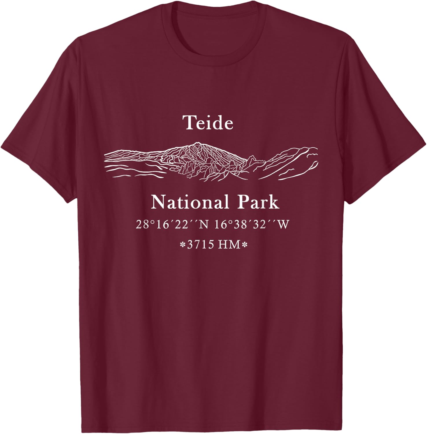 Volcano, Teide National Park, Tenerife, Coordinates, white T-Shirt - T-Shirt | Maroon