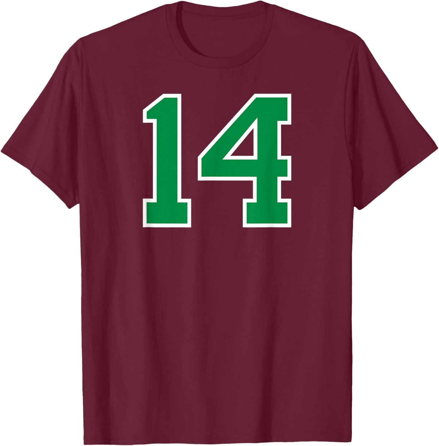 Number #14 Sport Green Number T-Shirt - T-Shirt | Maroon