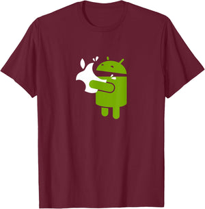 Green Robot Eats an Apple | Funny App Developer T-Shirt - T-Shirt | Maroon