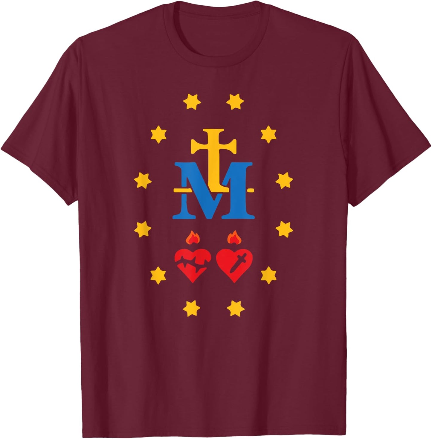 Miraculous Medal Catholic Holy Mary Sacred Heart Jesus T-Shirt - T-Shirt | Maroon