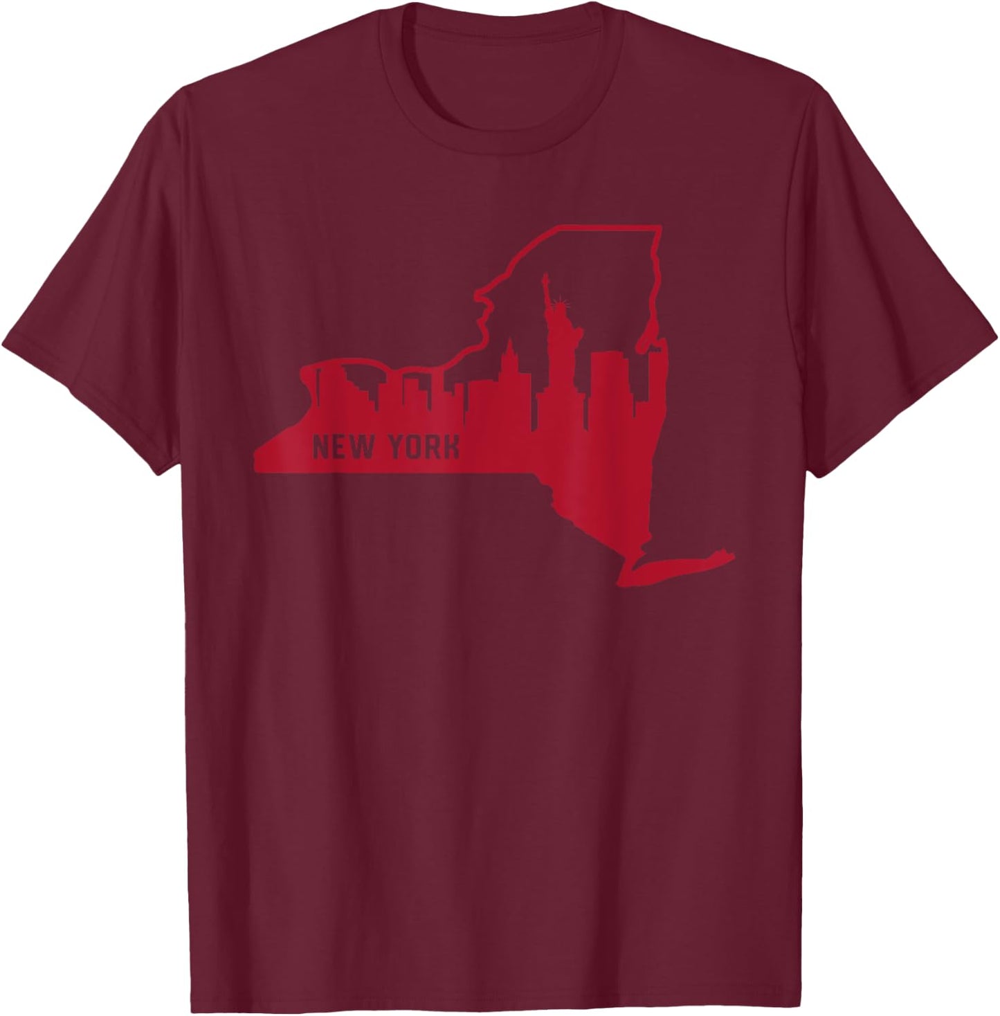 Cool Red New York State Outline NYC Skyline T-Shirt - T-Shirt | Maroon