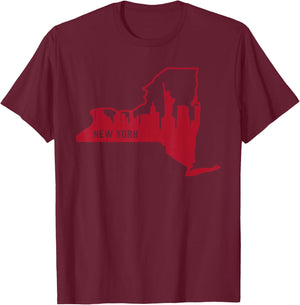 Cool Red New York State Outline NYC Skyline T-Shirt - T-Shirt | Maroon