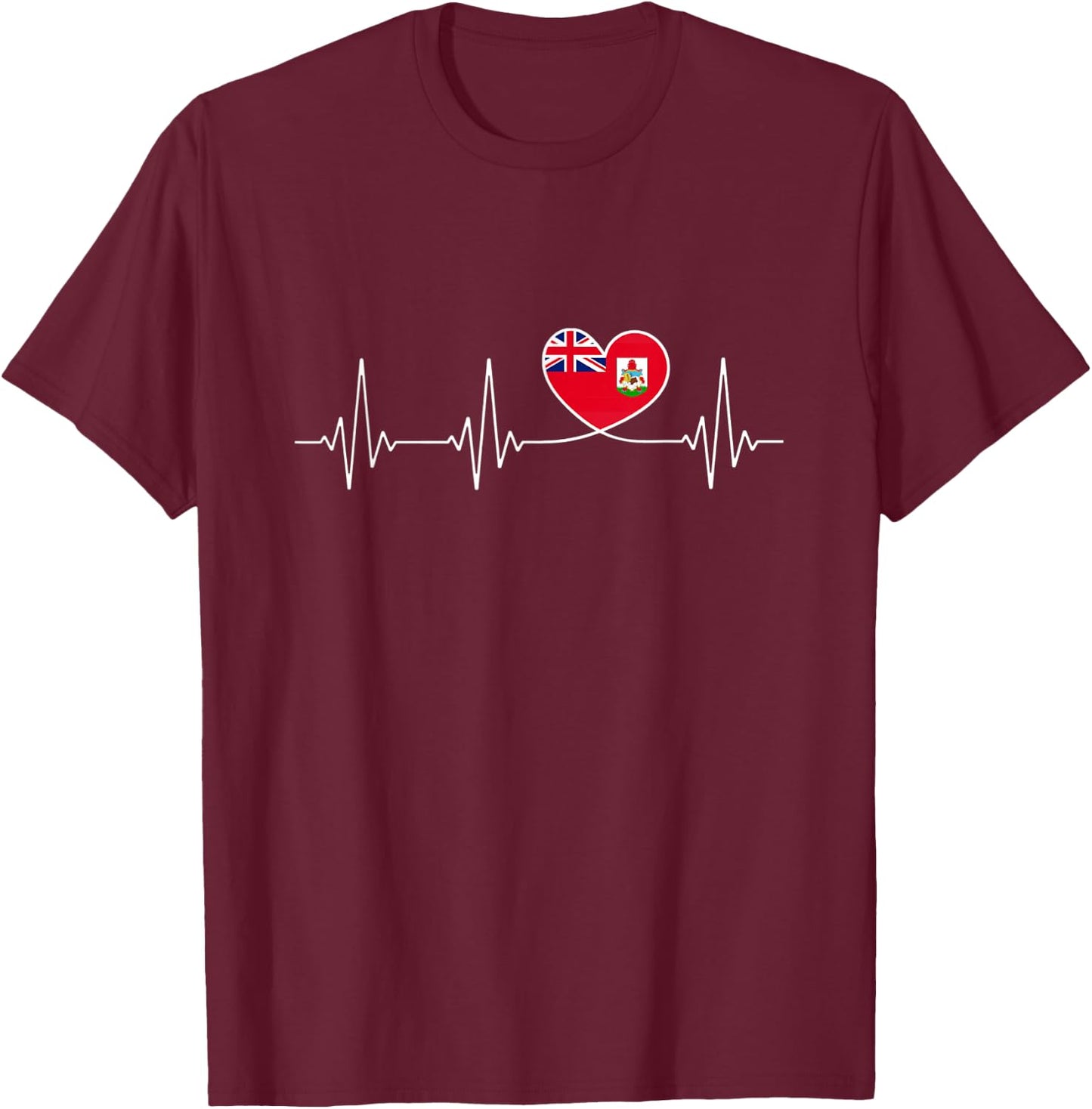 Bermuda Love Heartbeat Bermudian Flag with Heart Bermuda T-Shirt - T-Shirt | Maroon