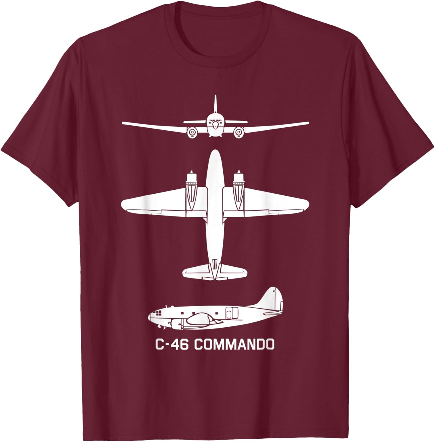 C-46 Commando American WW2 Transport Plane Silhouettes T-Shirt - T-Shirt | Maroon