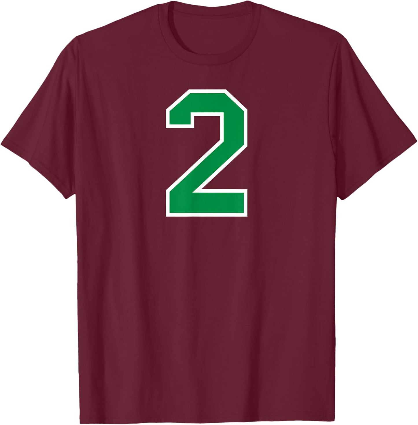 Number #2 Sport Green Varsity Number T-Shirt - T-Shirt | Maroon