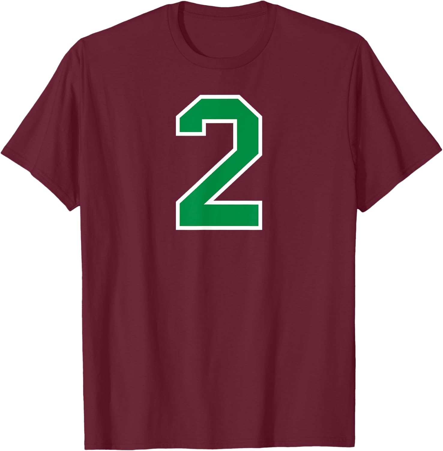 Number #2 Sport Green Varsity Number T-Shirt - T-Shirt | Maroon