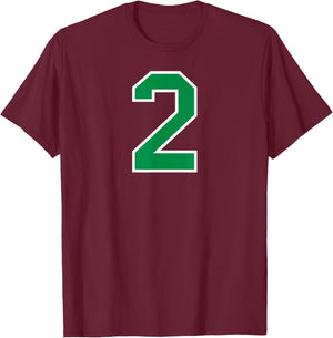 Number #2 Sport Green Varsity Number T-Shirt - T-Shirt | Maroon